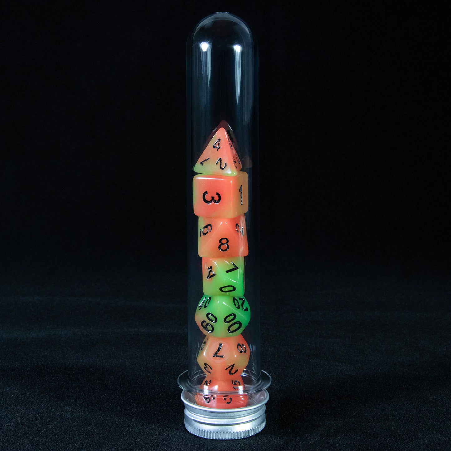 Double Color Glow in The Dark Dice 7Pcs Luminous Polyhedral Dice Set D4-D20 with Tube for D&D Tabletop Role-Playing Games
