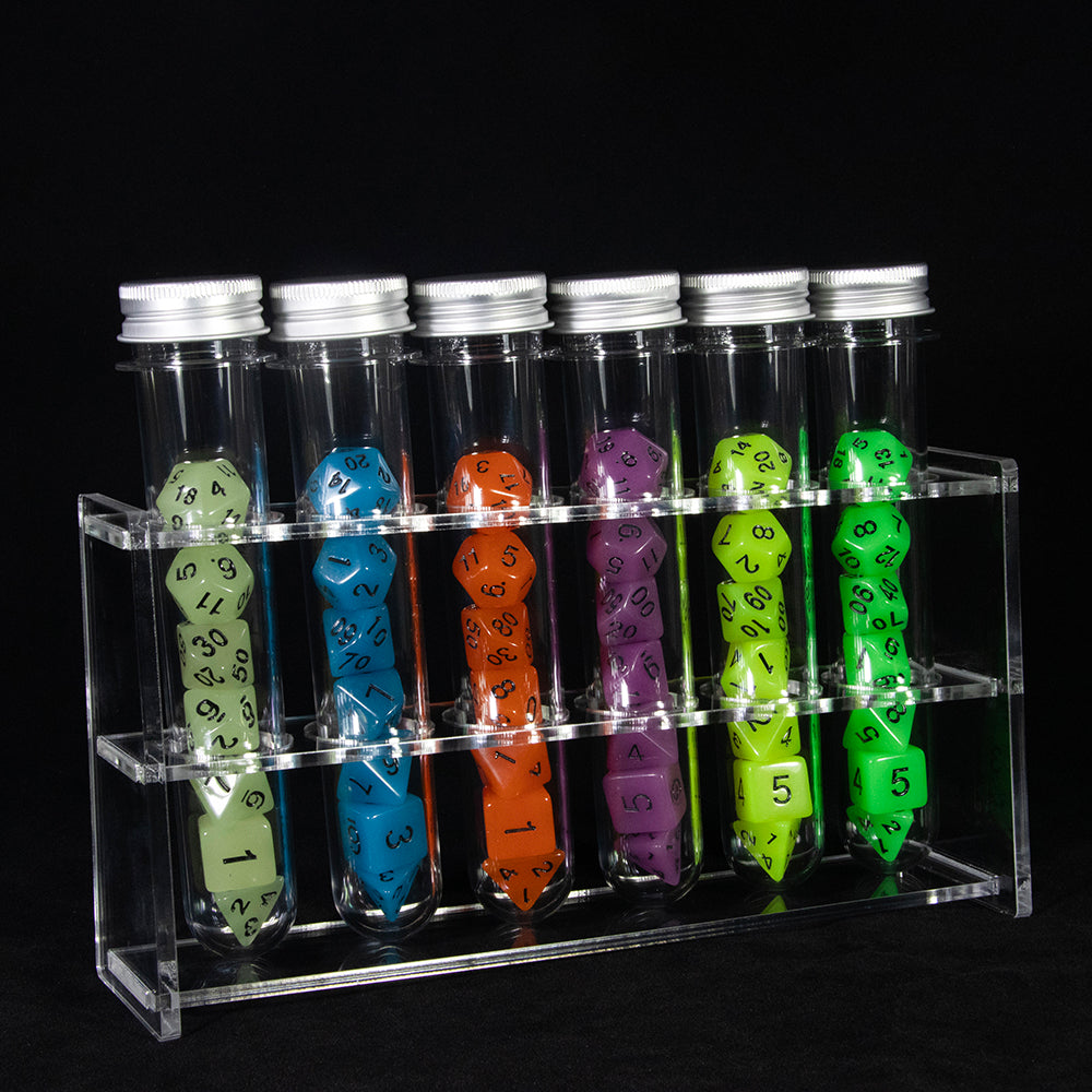 Game Dice Glow in The Dark Polyhedral Dice Set for DND Role Playing Game Table Game, 42pcs Luminous Dicewith 6pcs Tube, 1pc Tube Rack