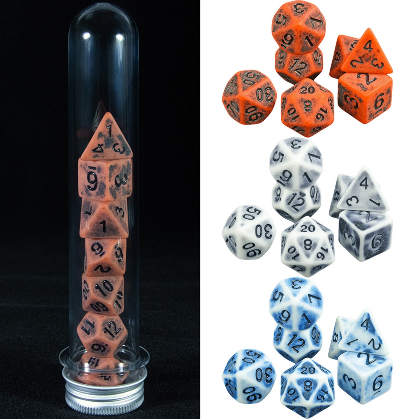 DND Dice Set 7 PCS Polyhedral Retro Dice, for D&D RPG Roleplaying Tabletop Dices, Complete D4 D6 D8 D10 D12 D20 with Tube