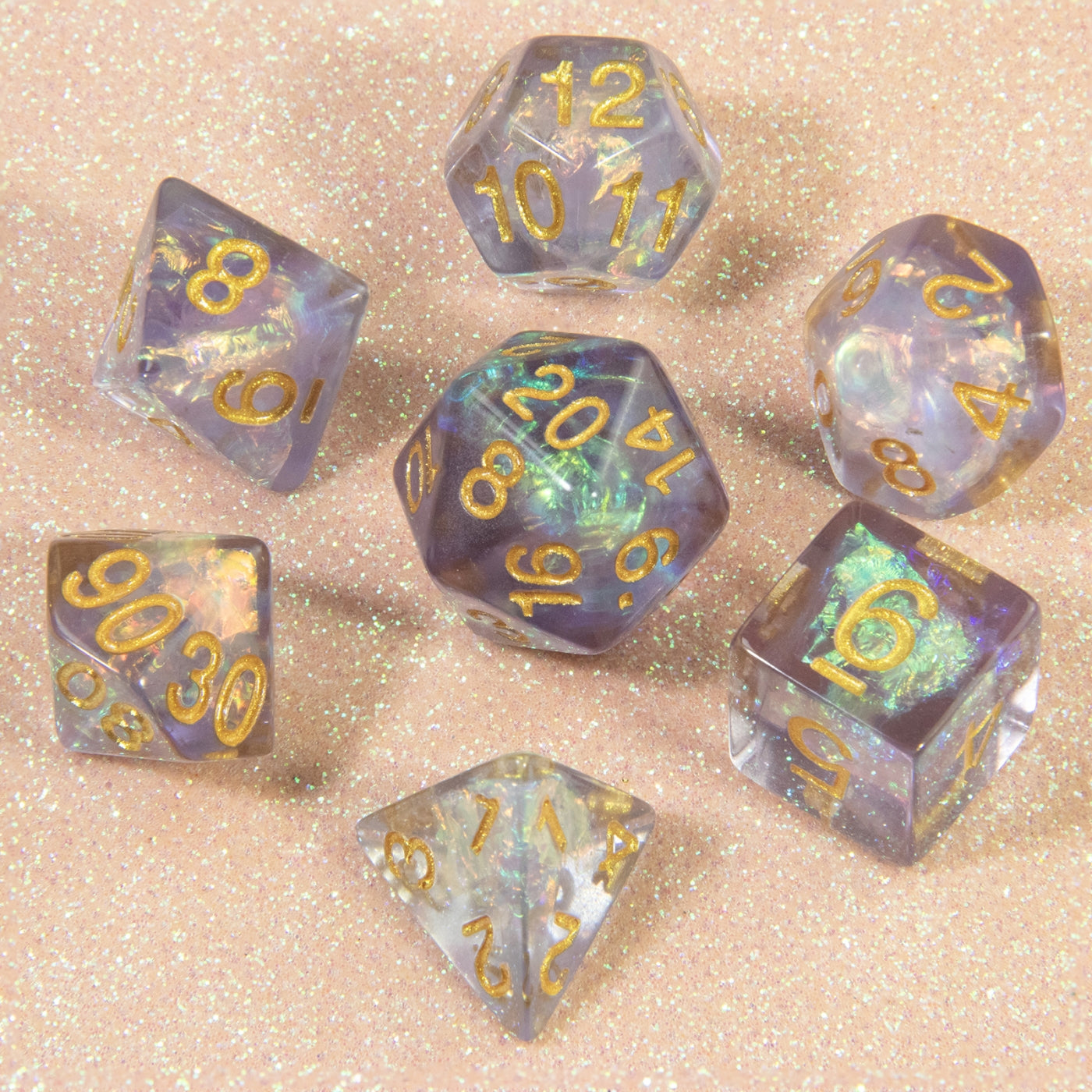 Glitter Dice Set for DND RPG Role Playing Games - 7 Piece Polyhedral Gaming Dice Set