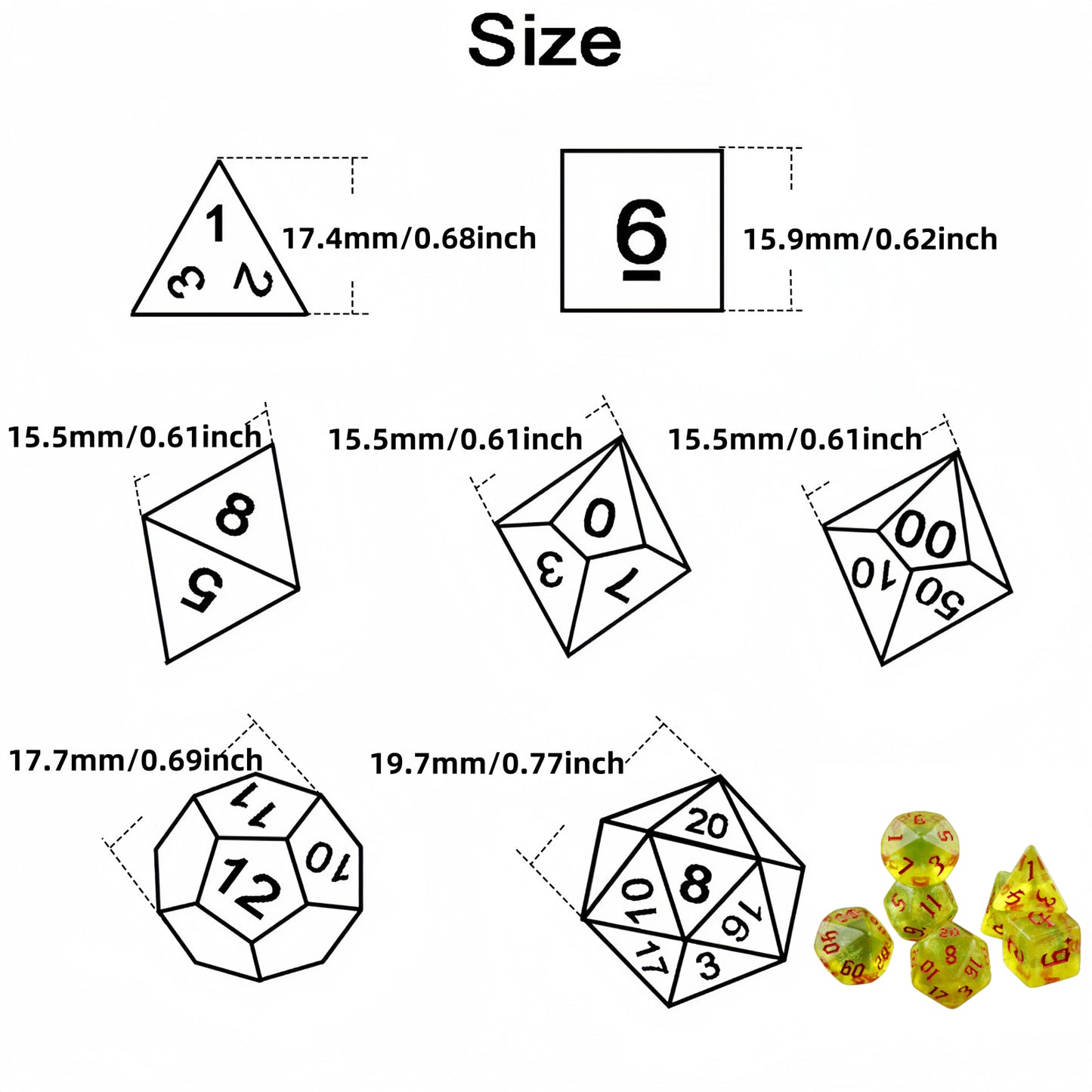 DND Dice Set - 7pcs Polyhedral Game Dice with Glitter Effect for Role Playing, Table Games
