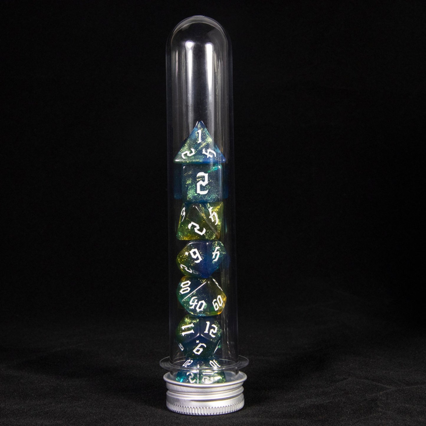 DND Polyhedral Dice Set 7-Pieces Glitter Game Dice with Tube for D&D RPG Role Playing Table Games Accessories