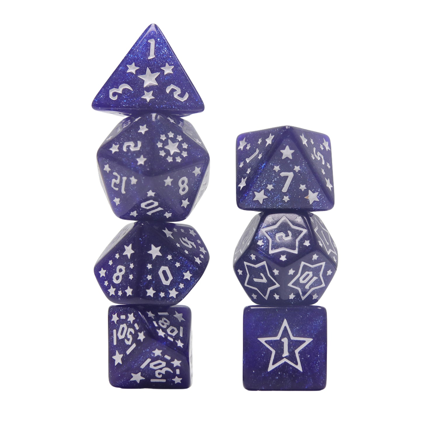 7-Piece Star Pattern Dice Set with Glitter Effect, Multi-Faced Dice, Essential for DND Players, Perfect for Tabletop Games