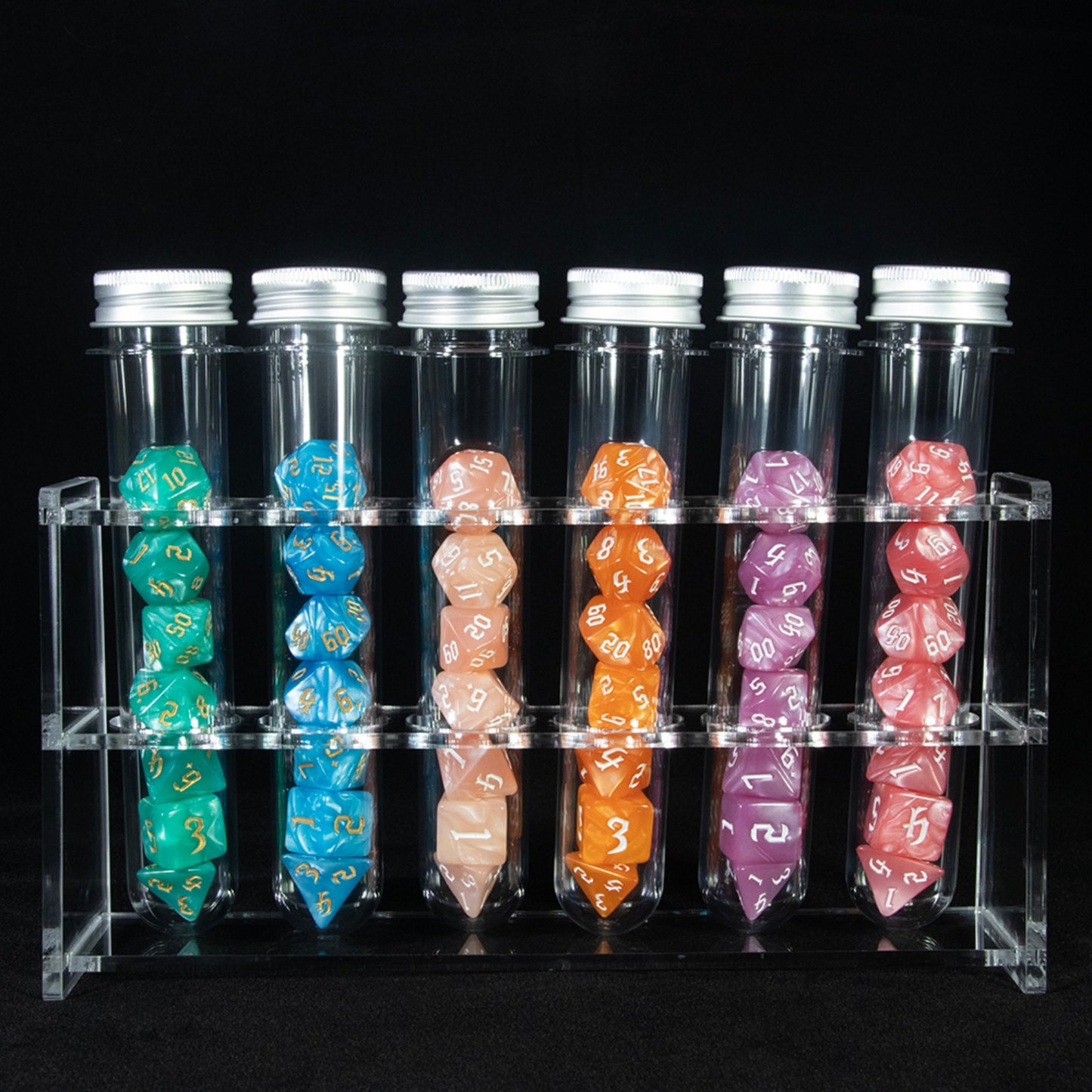 Opaque Colour Acrylic Polyhedral Dice Board Game Dice for RPG, DND Table Board Roll Playing Games Accessories, 42pcs Dice with 6pcs Tube, 1pc Tube Rack