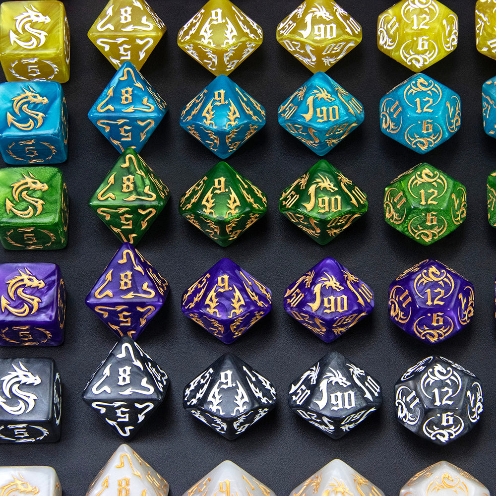7pcs Marble Polyhedral Dice Set Gothic Font Numbers for Toy Cubes, DND and RPG, Table Game Party Entertaiment