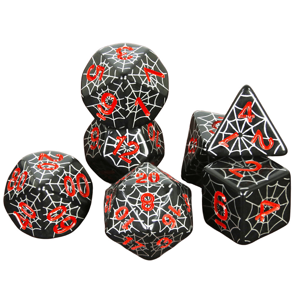 Board Game Dice - 7pcs Polyhrdral Dice D4-D20 Digital Dice with Silver Spider Web Pattern for DND TRPG Board Game Accessories, Perfect Gift DND Enthusiast