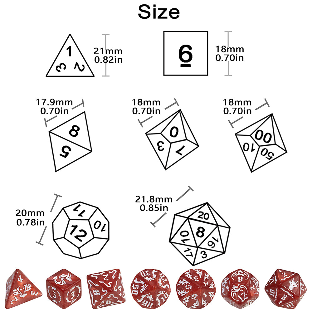 7pcs Marble Polyhedral Dice Set Gothic Font Numbers for Toy Cubes, DND and RPG, Table Game Party Entertaiment