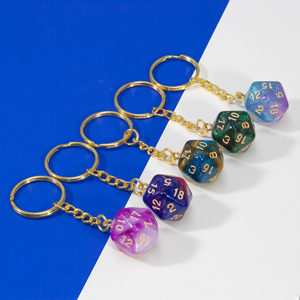 Starry Sky Effect Dice Keychain Fashion Dice Charm Keyring for Pouch Hand Bag Car Pendant