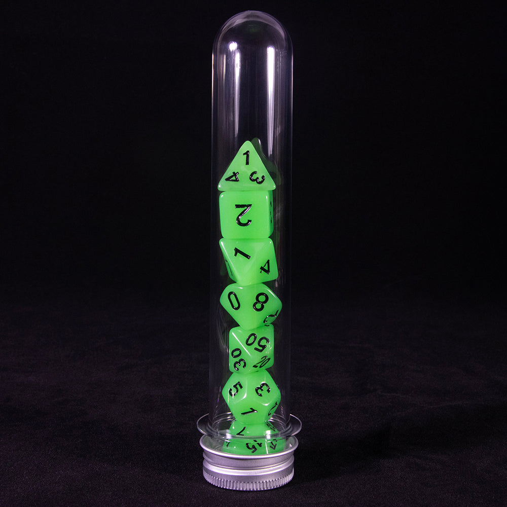 Glowing Dice Polyhedral Dice RPG DND Dice Set 7piece Luminous Dice with Tube for D&D Tabletop Role-Playing Games Party Supplies
