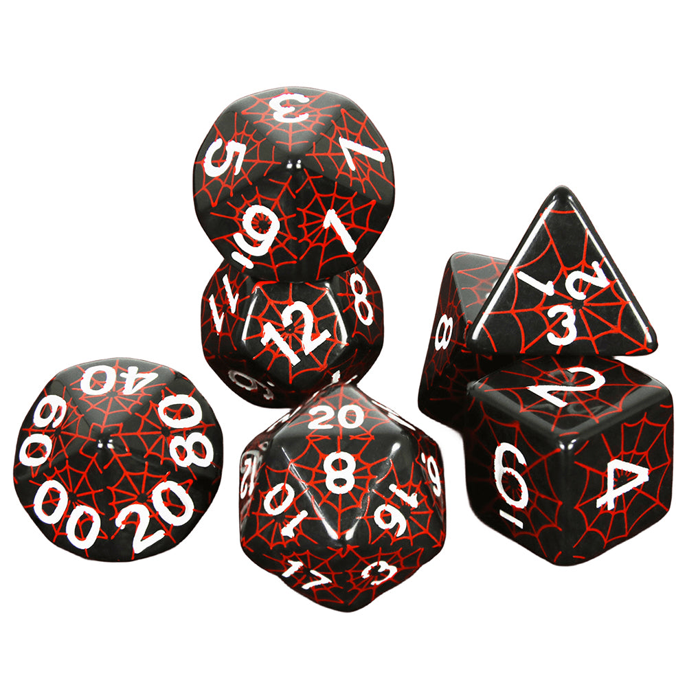 DND Dice Set - 7pcs Board Game Dice with Red Spider Web Pattern D4-D20 for DND Role Playing Game Entertainment Supplies, Perfect Gift for DND Player