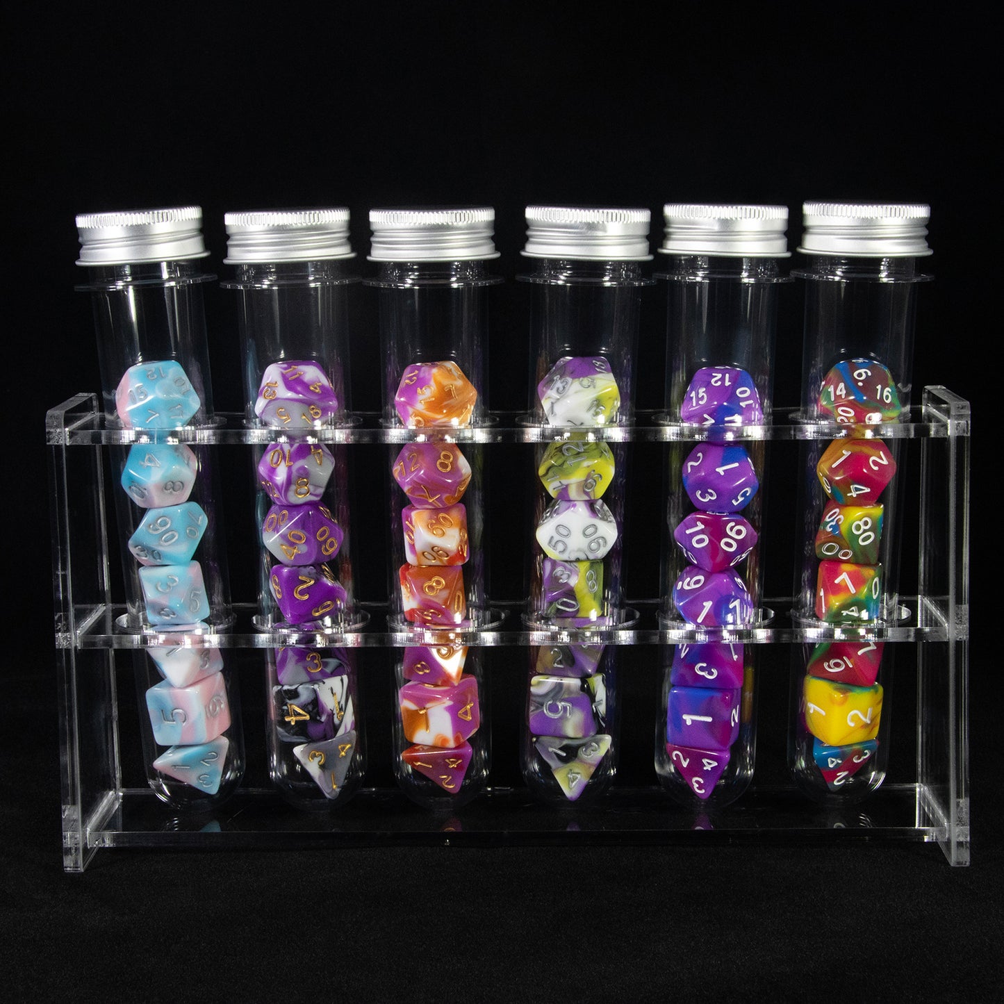 DND Polyhedral Dice Magic Color Dice for DND RPG Table Board Roll Playing Games, Complete 42PCS Dice with 6pcs Tube, 1pc Tube Rack