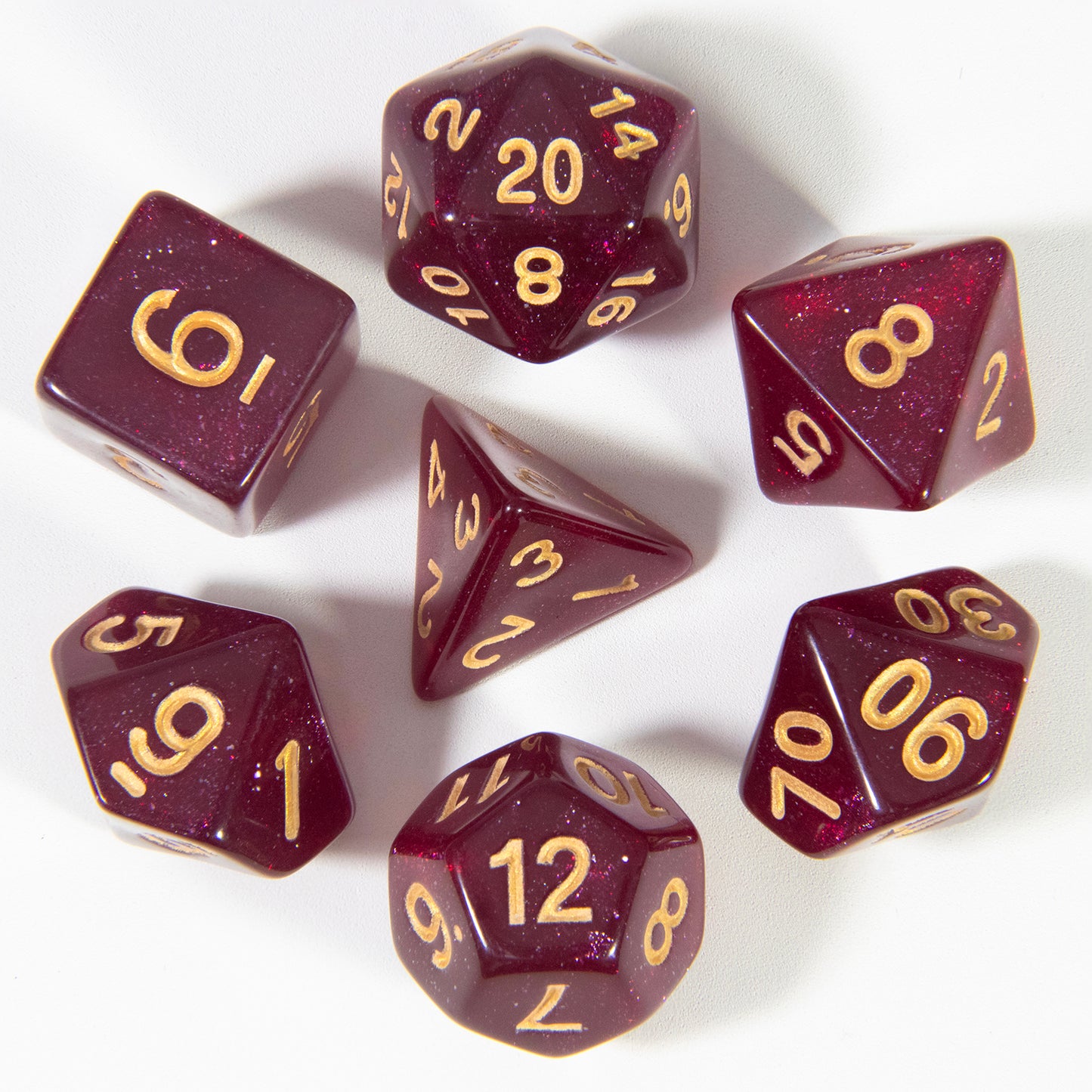Glitter Dice Set 7pcs Game Polyhedral Dice D4, D6, D8, D10, D%, D12, D20 for D&D Game and Funny Entertainment Board Games