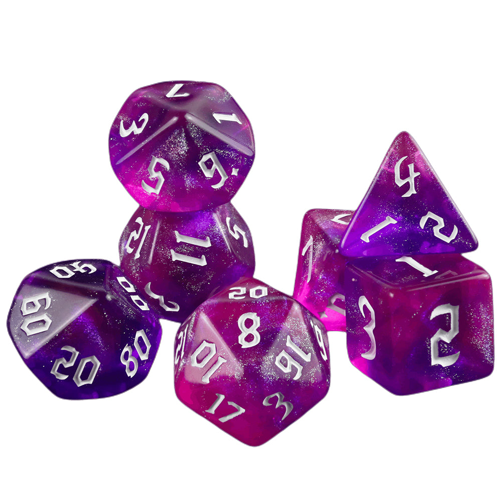 Polyhedral Dice Set - DND Role Playing Dice for Dungeons Game RPG Table Games, Double-Color with Glitter Effect, 7pcs