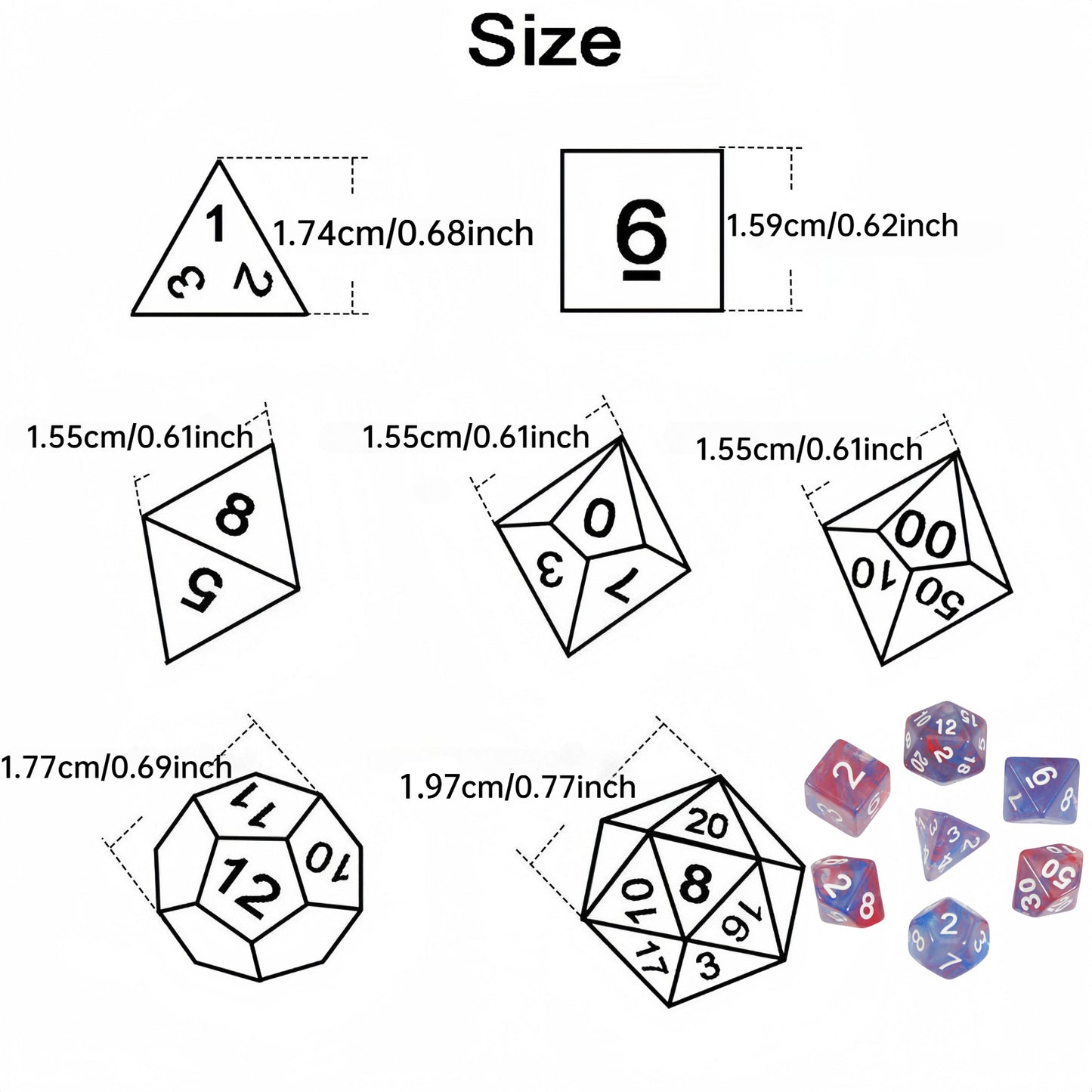 DND Dice Set with Mixed Color Fog Effect, 7pcs Polyhedral Dice for Board Games, DND TRPG Gaming Accessories, Perfect for Role-Playing Games