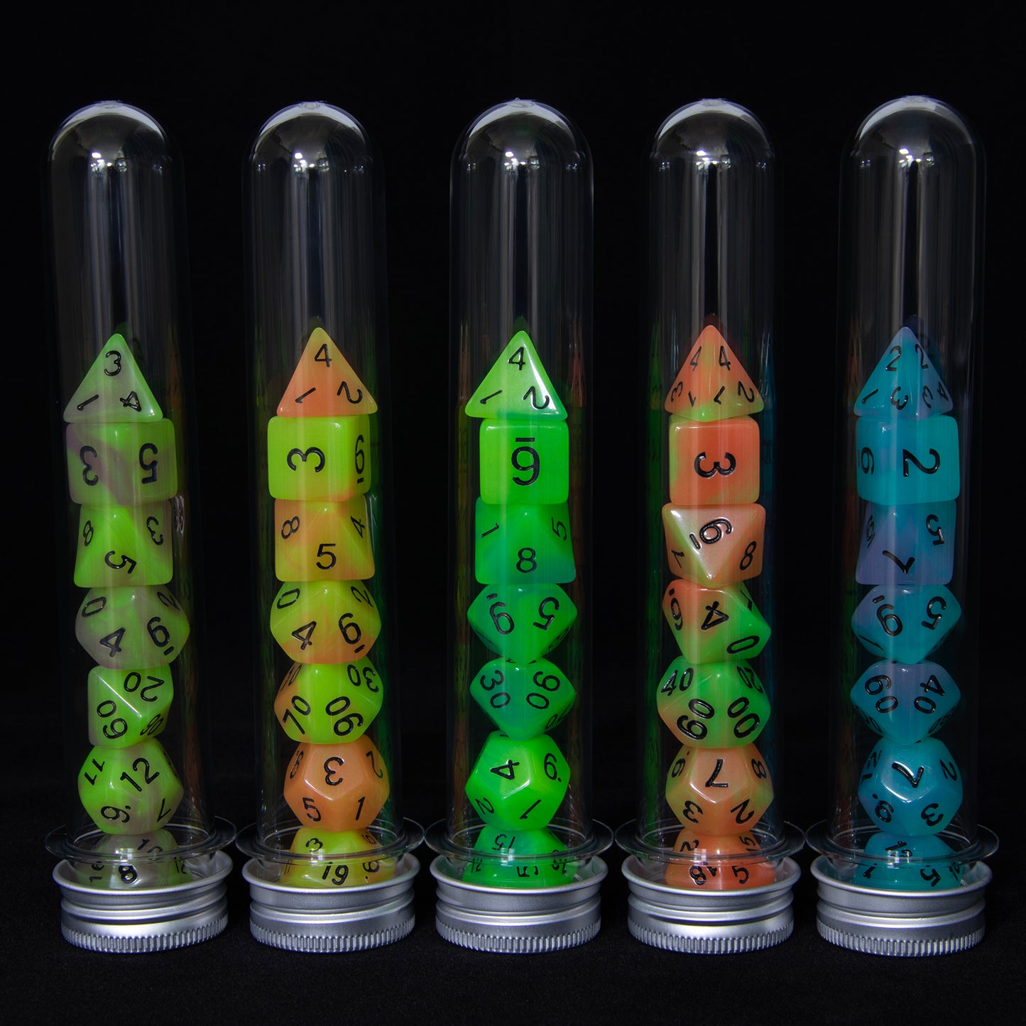 Double Color Glow in The Dark Dice 7Pcs Luminous Polyhedral Dice Set D4-D20 with Tube for D&D Tabletop Role-Playing Games