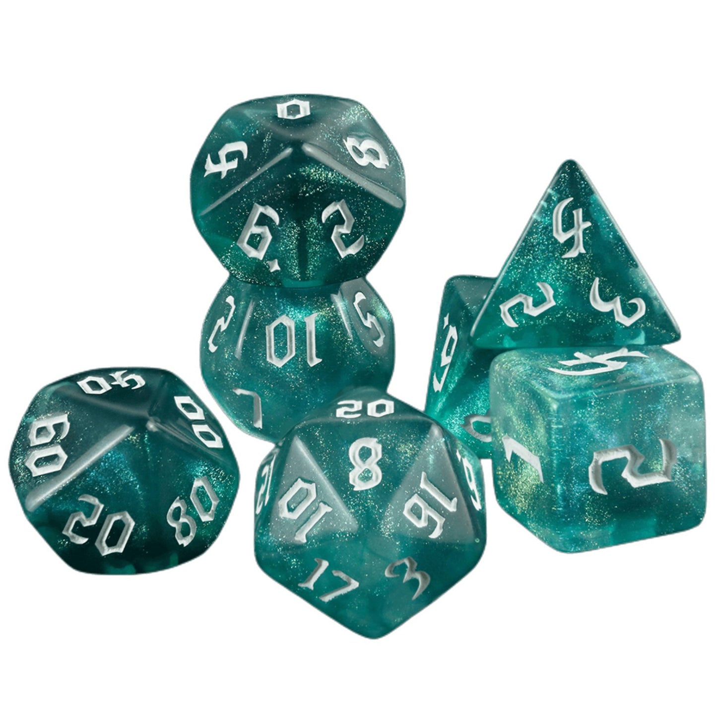DND Polyhedral Dice Set 7-Pieces Glitter Game Dice with Tube for D&D RPG Role Playing Table Games Accessories