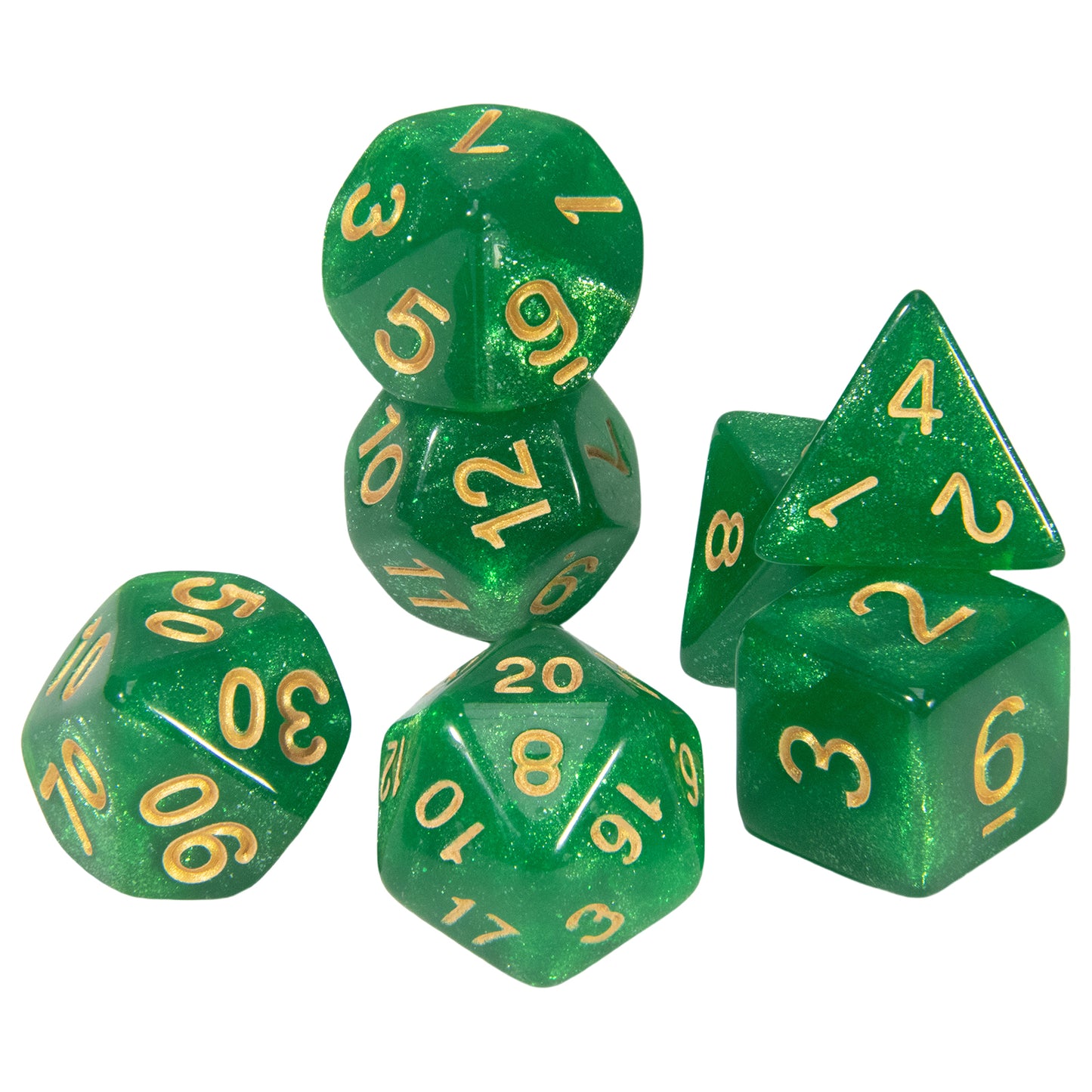 Polyhedral Dice with Glitter 7pcs DND Digital Dice Set for Tabletop Board Game DND RPG COC Game Accessories