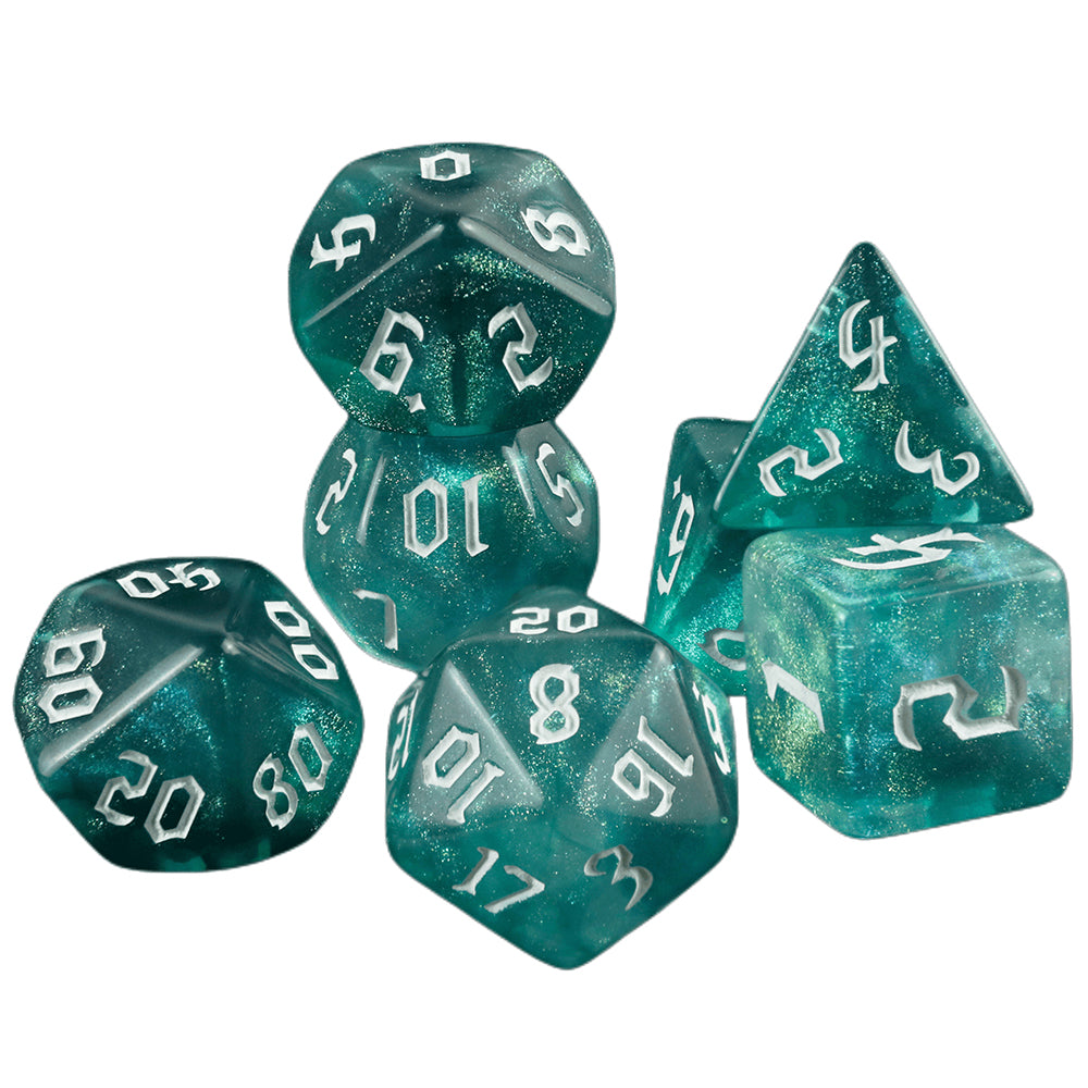 Polyhedral Dice Set - DND Role Playing Dice for Dungeons Game RPG Table Games, Double-Color with Glitter Effect, 7pcs