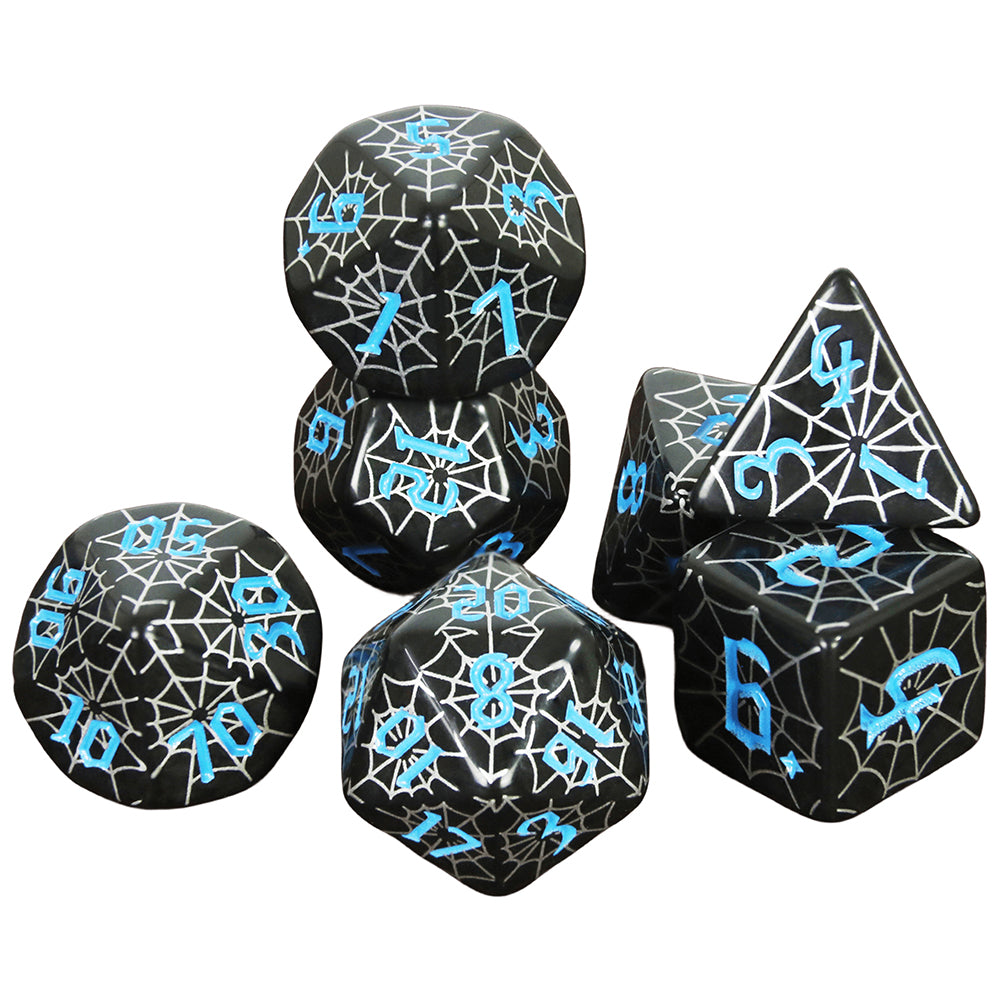 Board Game Dice - 7pcs Polyhrdral Dice D4-D20 Digital Dice with Silver Spider Web Pattern for DND TRPG Board Game Accessories, Perfect Gift DND Enthusiast