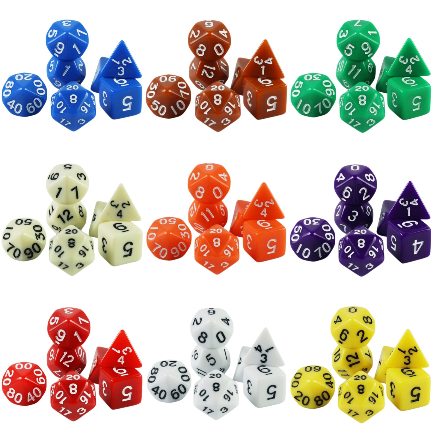 Opaque Dice 7pcs Colorful Polyhedral Game Dice for Role Playing DND Board Game Accessories