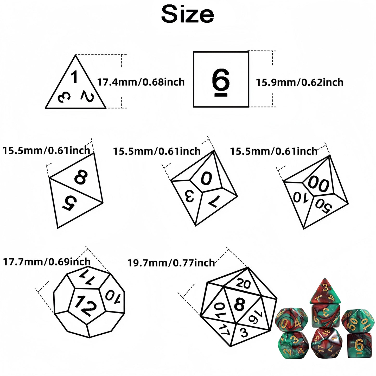 7pcs DND Polyhedral Dice Double-color Dice with for Board Game DND RPG Role Playing Game Accessories