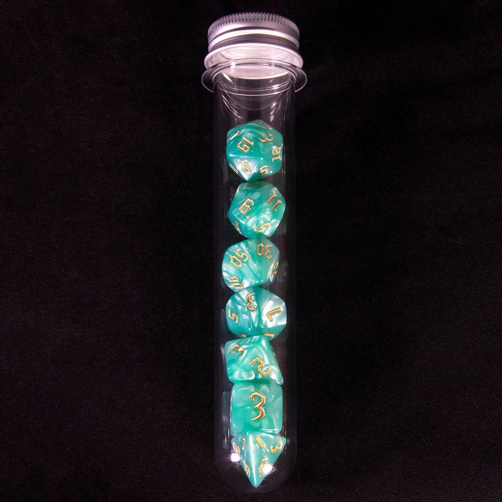 DND Polyhedron Dice Set 7 Pieces D4 D6 D8 D10 D% D12 D20 Marble Effect Game Dices with Tube,for D&D RPG Role Playing Table Games