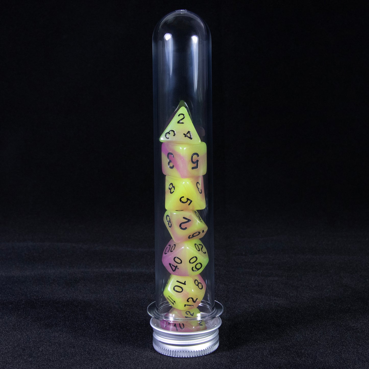 Double Color Glow in The Dark Dice 7Pcs Luminous Polyhedral Dice Set D4-D20 with Tube for D&D Tabletop Role-Playing Games