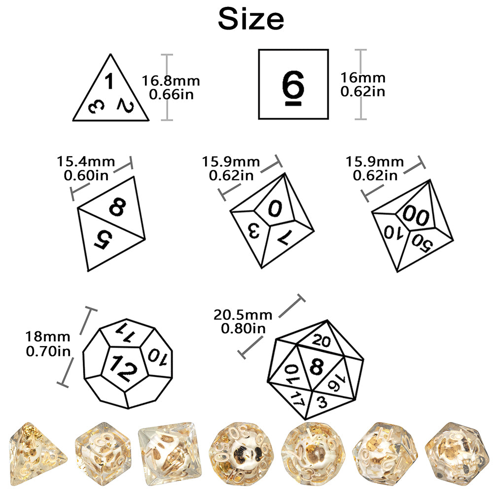Shells/Skull Polyhedral Dice Set 7 Pieces D4-D20 D&D Game Dices for DND TRPG Board Game and Role Playing Game Accessories