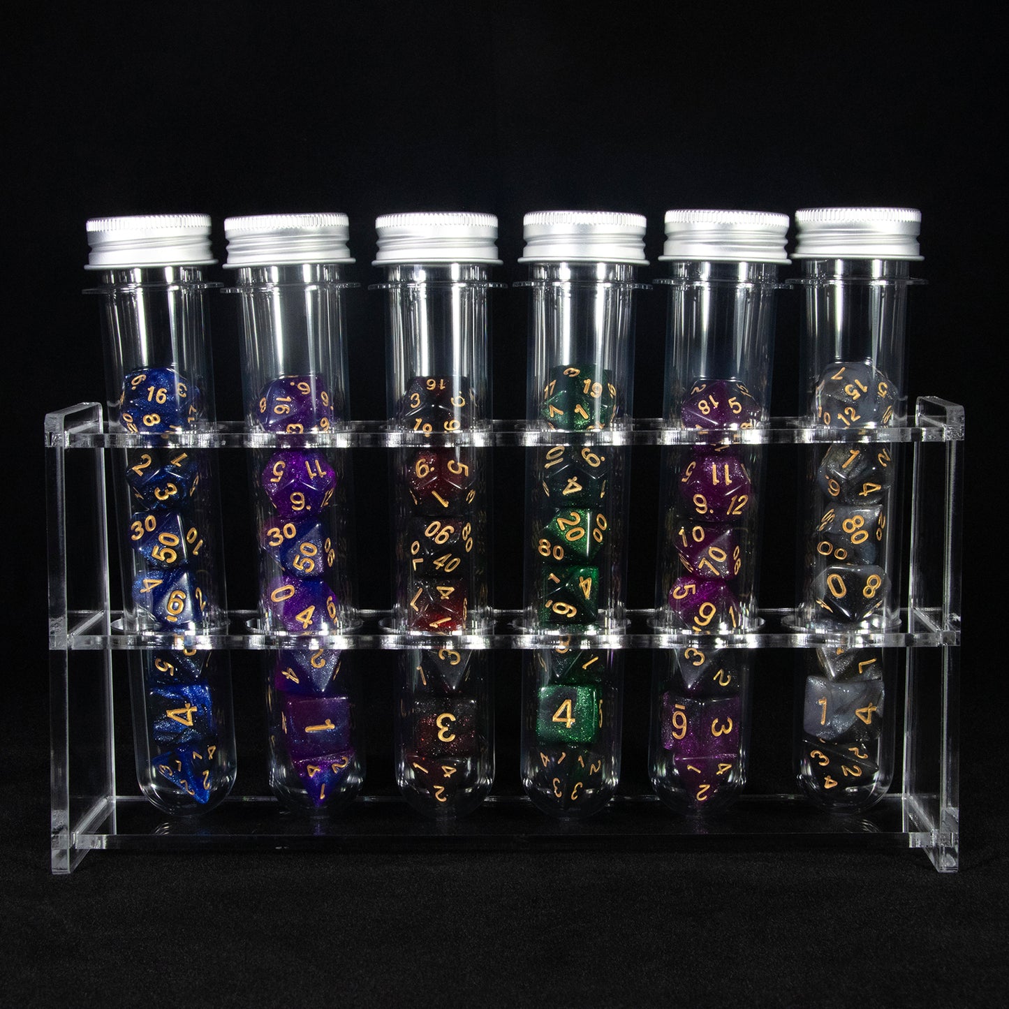 Glitter and Mixed Color Polyhedral Dice Set for DND RPG Table Game, 42pcs Dice with 6pcs Tube, 1pc Tube Rack, As Souvenir Gift