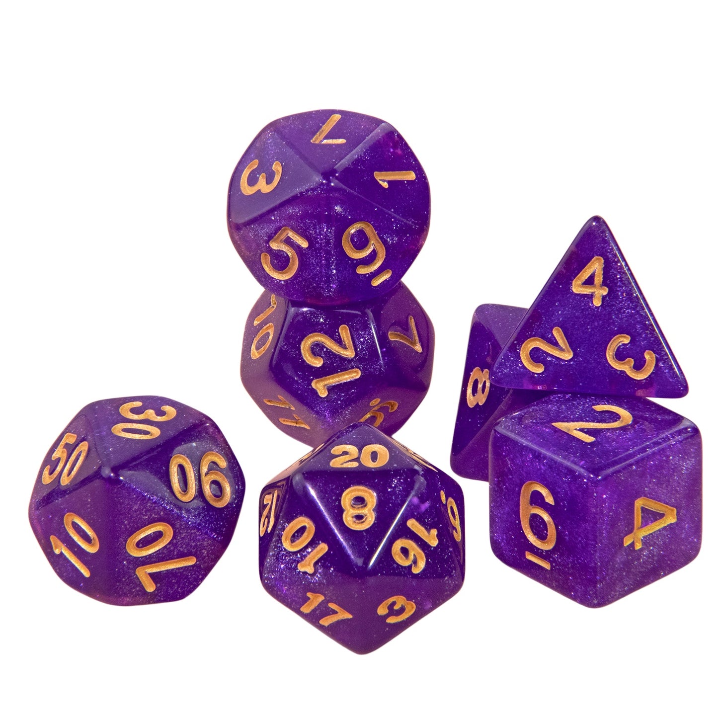 Polyhedral Dice with Glitter 7pcs DND Digital Dice Set for Tabletop Board Game DND RPG COC Game Accessories