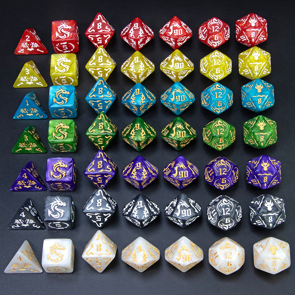 7pcs Marble Polyhedral Dice Set Gothic Font Numbers for Toy Cubes, DND and RPG, Table Game Party Entertaiment
