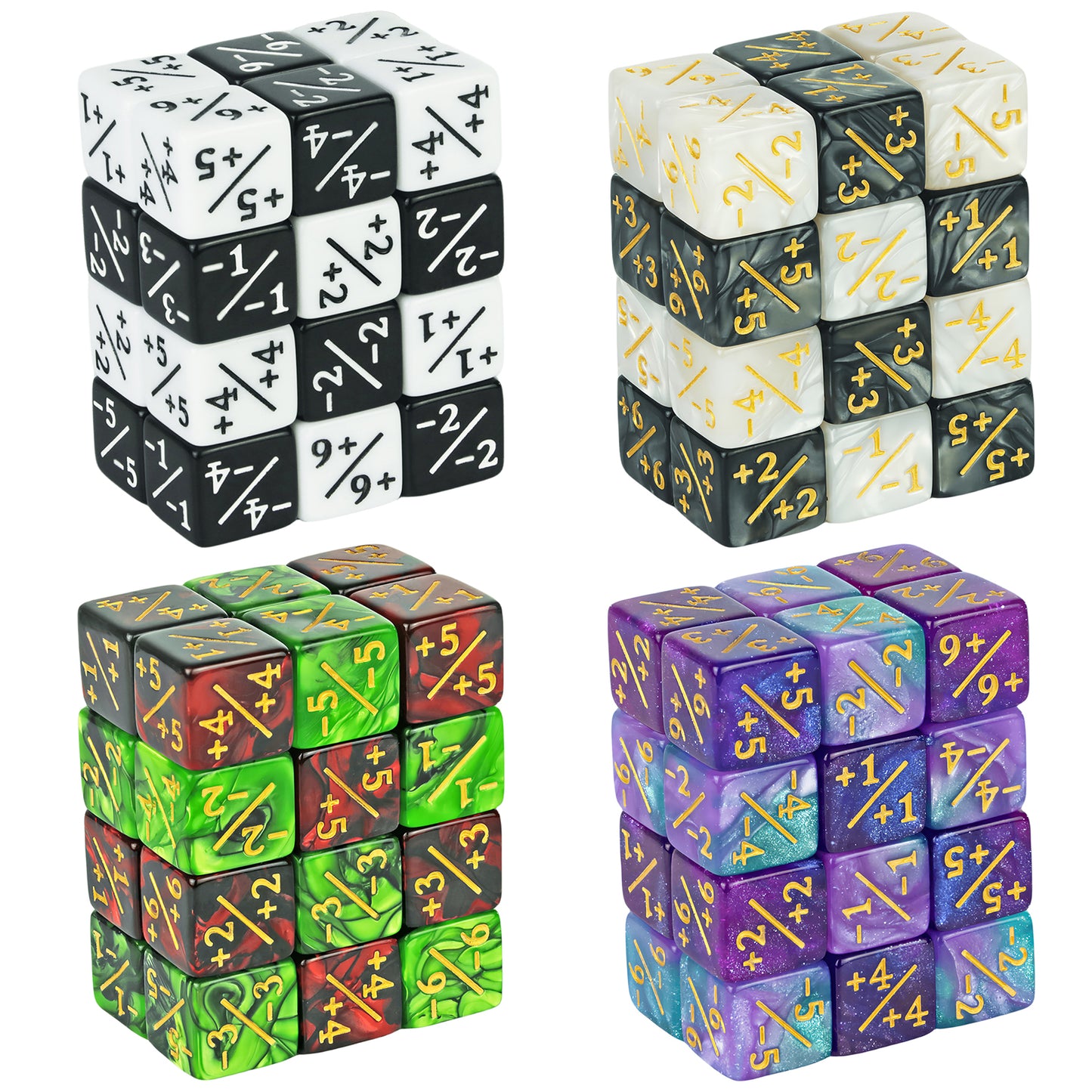 Six Sided Dice Set D6 Counters +1/+1 and -1/-1 Set of 10 Dice for Math Teaching, Card Game Accessories