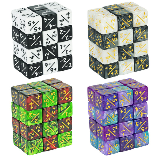 Six Sided Dice Set D6 Counters +1/+1 and -1/-1 Set of 10 Dice for Math Teaching, Card Game Accessories