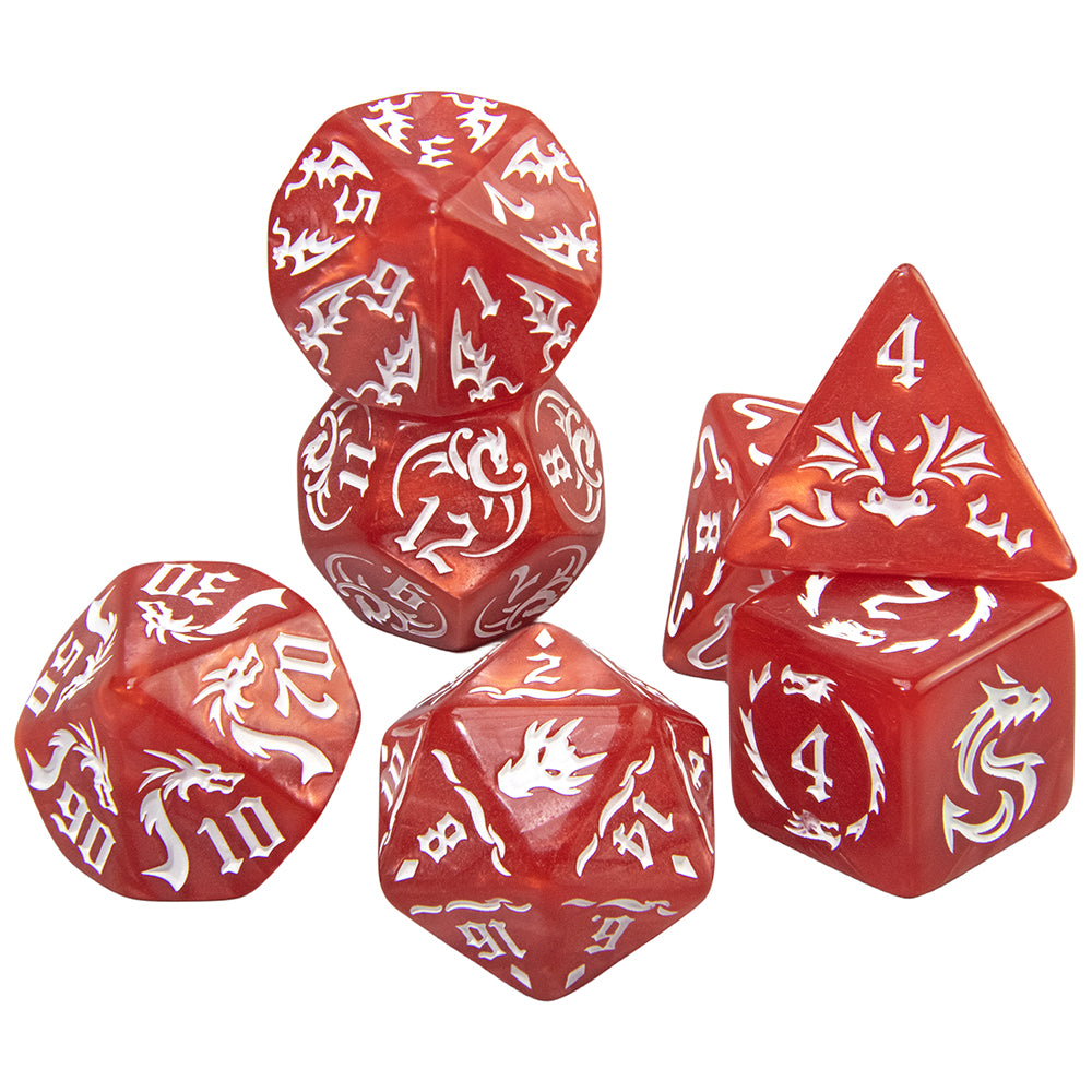 7pcs Marble Polyhedral Dice Set Gothic Font Numbers for Toy Cubes, DND and RPG, Table Game Party Entertaiment