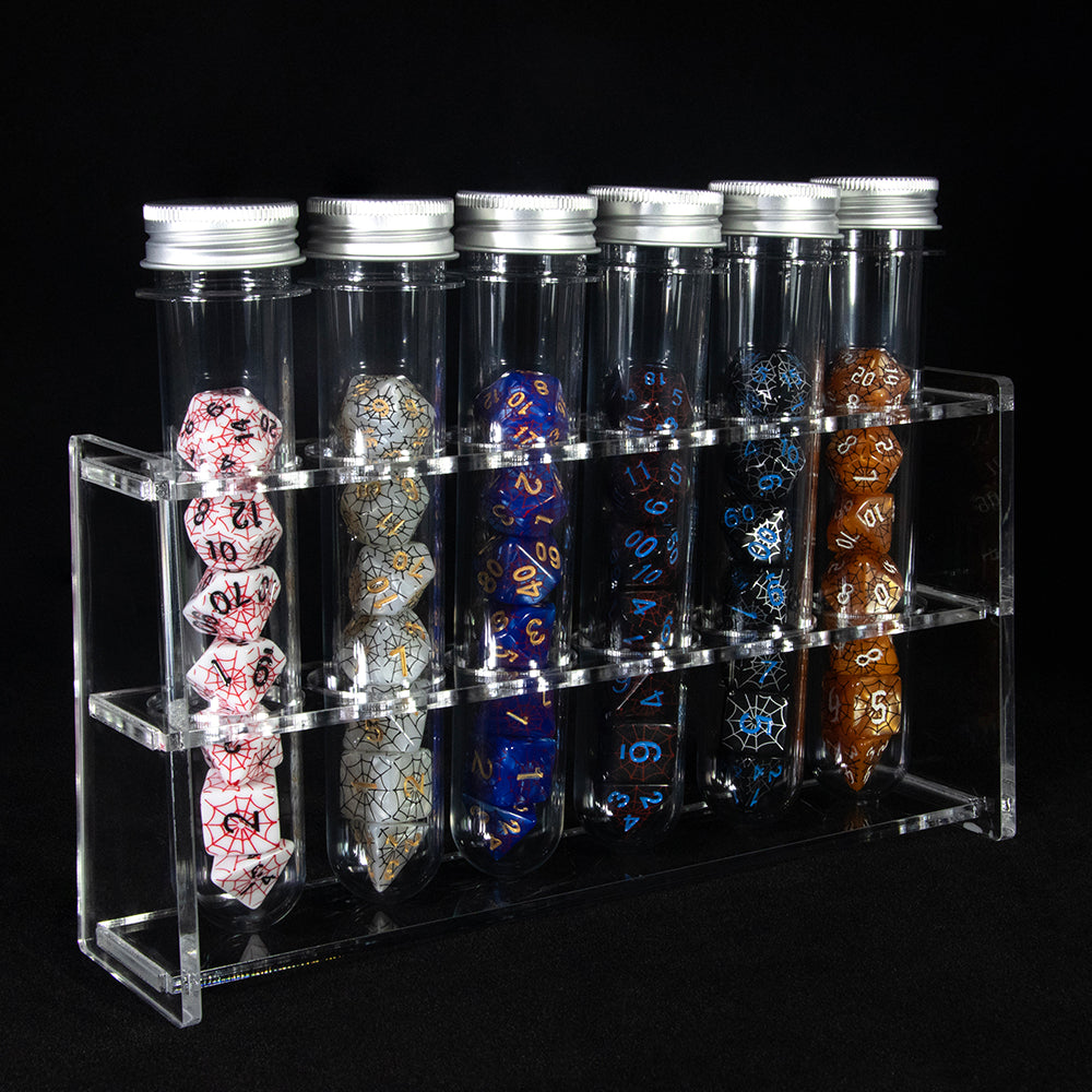 DND Dice Set Silkprinted Spider Web Design Polyhedral Game Dice for D&D RPG Magic Gathering Table Game, 42pcs Dice with 6pcs Tube, 1pc Tube Rack