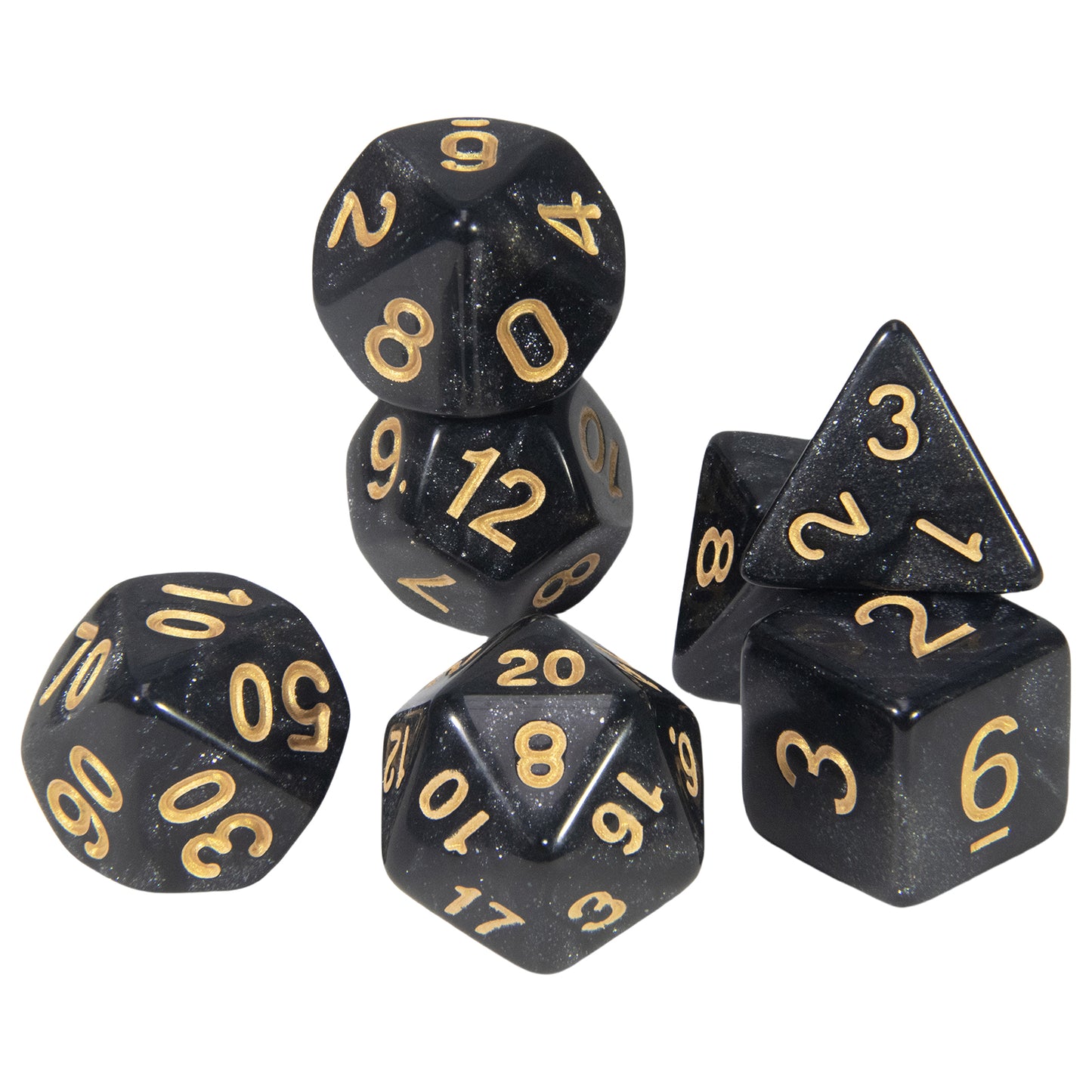 Polyhedral Dice with Glitter 7pcs DND Digital Dice Set for Tabletop Board Game DND RPG COC Game Accessories