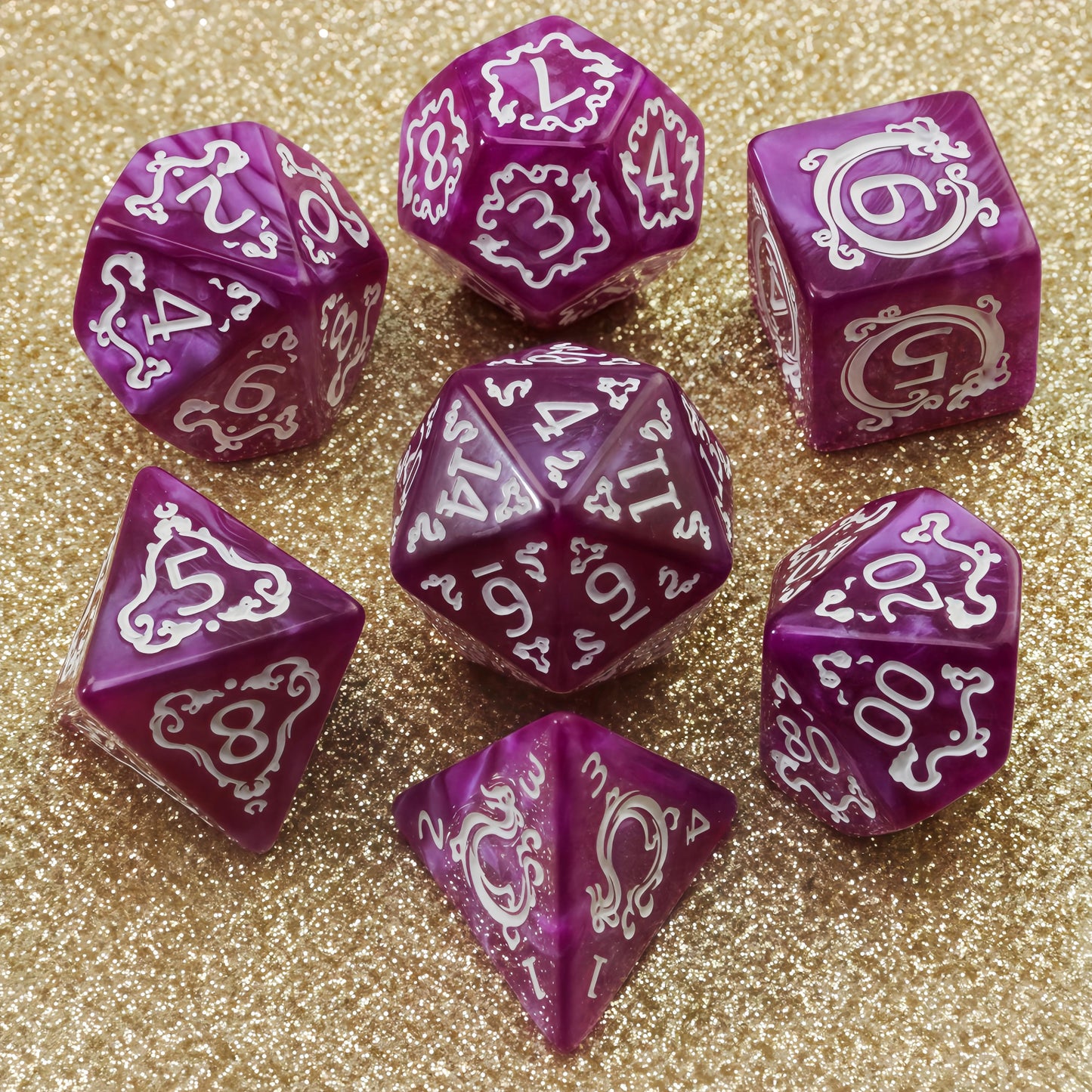 DNDGame Polyhedral Dice Set Dragon Pattern 7pcs of D4 D6 D8 D10 D10% D12 D20 for RPG Board Game Accessories