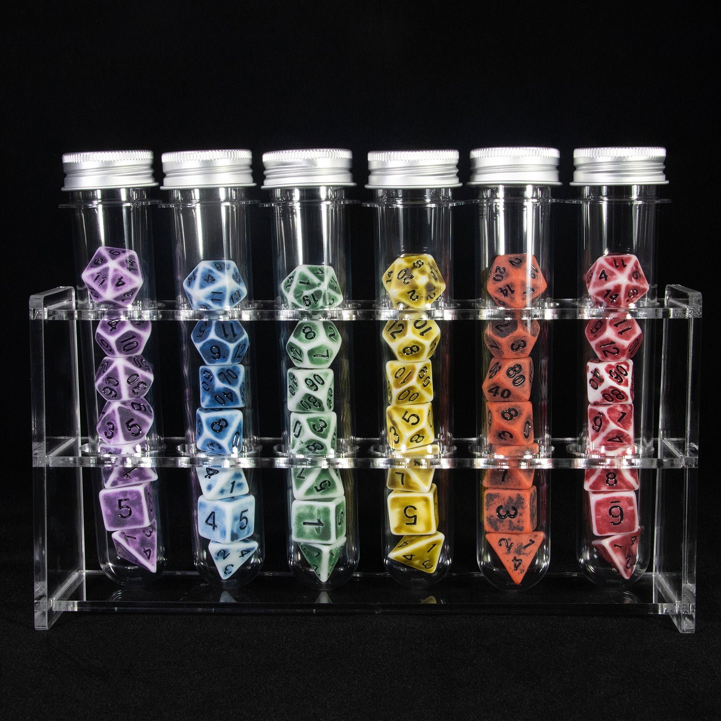 Opaque Colour Acrylic Polyhedral Dice Board Game Dice for RPG, DND Table Board Roll Playing Games Accessories, 42pcs Dice with 6pcs Tube, 1pc Tube Rack
