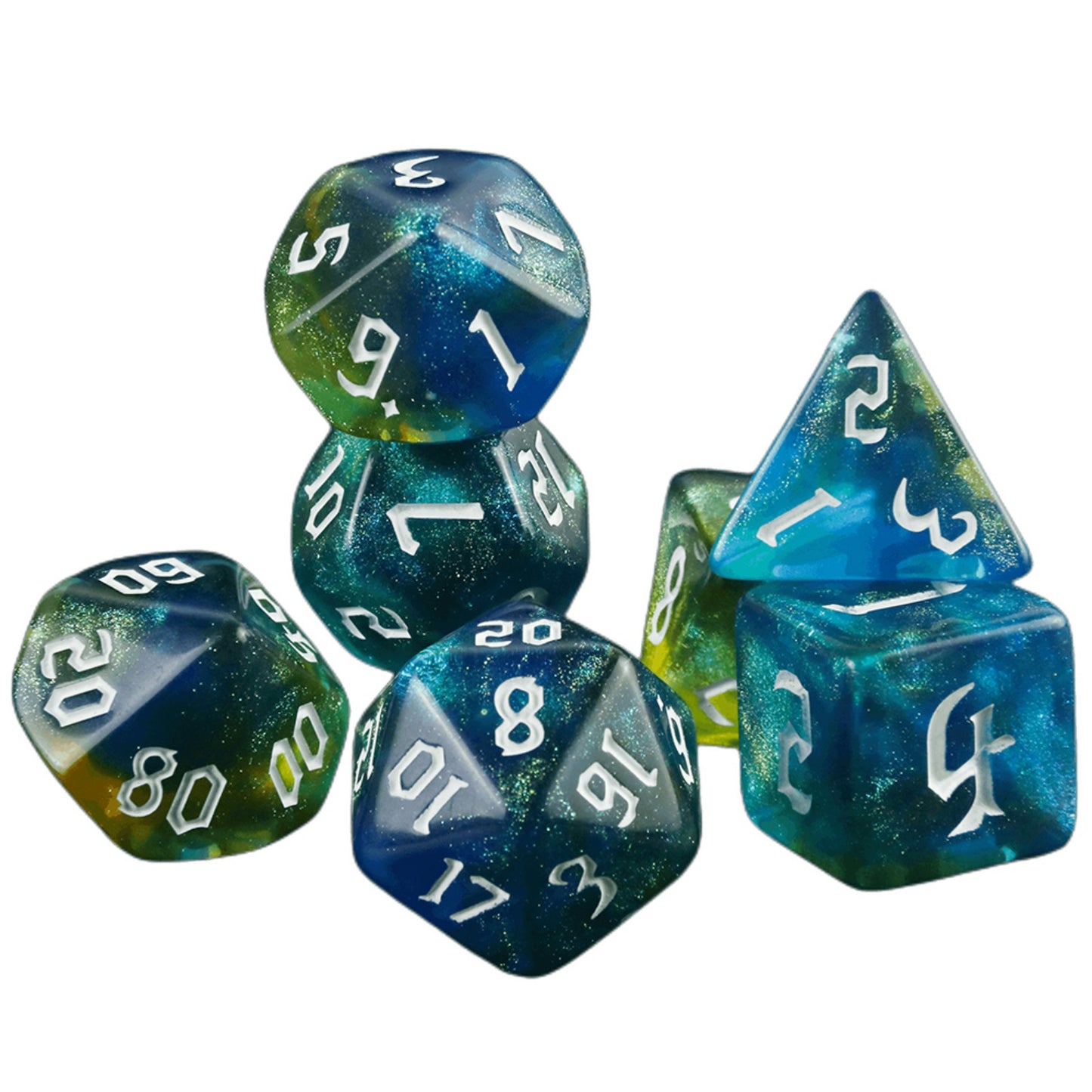 DND Polyhedral Dice Set 7-Pieces Glitter Game Dice with Tube for D&D RPG Role Playing Table Games Accessories