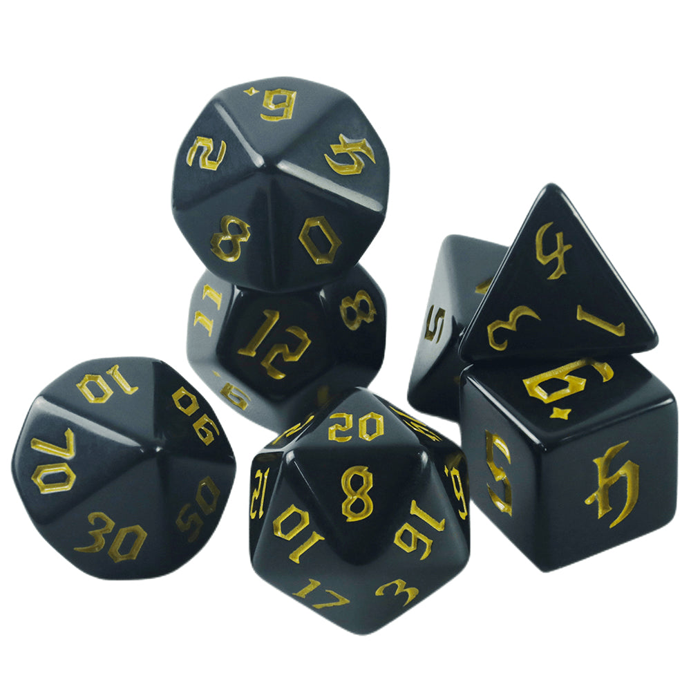 Opaque Dice Set 7pcs Game Black Dice Polyhedral Dice Set for Entertainment Toys & Games Accessories 7pcs - D4 D6 D8 D10 D00 D12 D20 with Tube