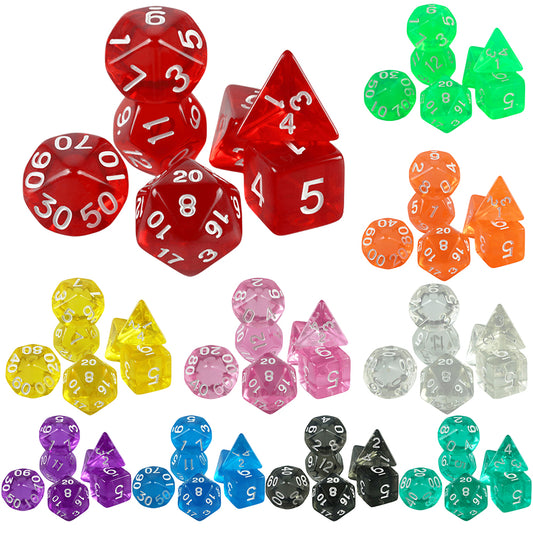 DND Transparent Dice 7pcs Polyhedral Dice for DND Role Playing Tabletop Borad Games Math Teaching