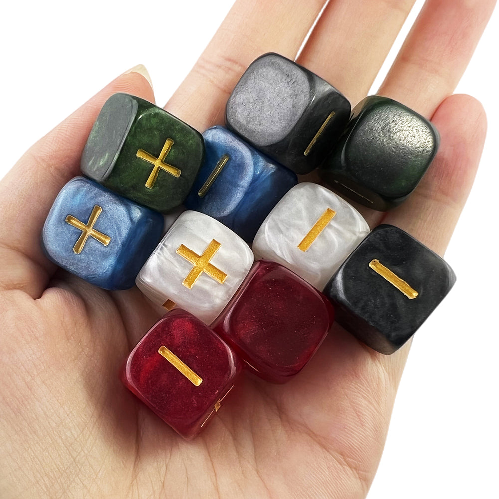 10Pcs Standard Fudge Dice (+/-/0 Symbols) - Compatible with All Fudge-Based Games Marble Effect Dice