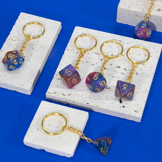 Galaxy Effect Dice Keychains D4-D20 Dice Keyring Car Bag Keychains Key Holder Men Women Gift