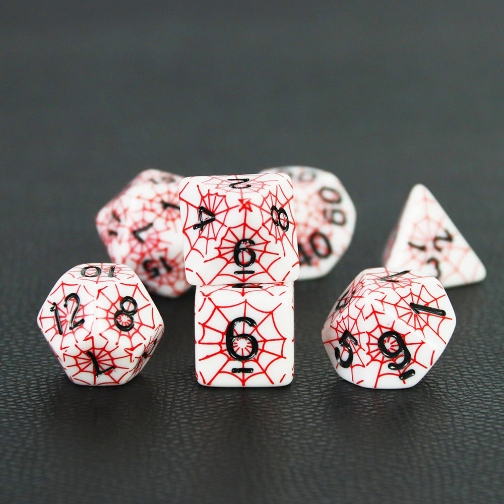 DND Dice Set - 7pcs Board Game Dice with Red Spider Web Pattern D4-D20 for DND Role Playing Game Entertainment Supplies, Perfect Gift for DND Player