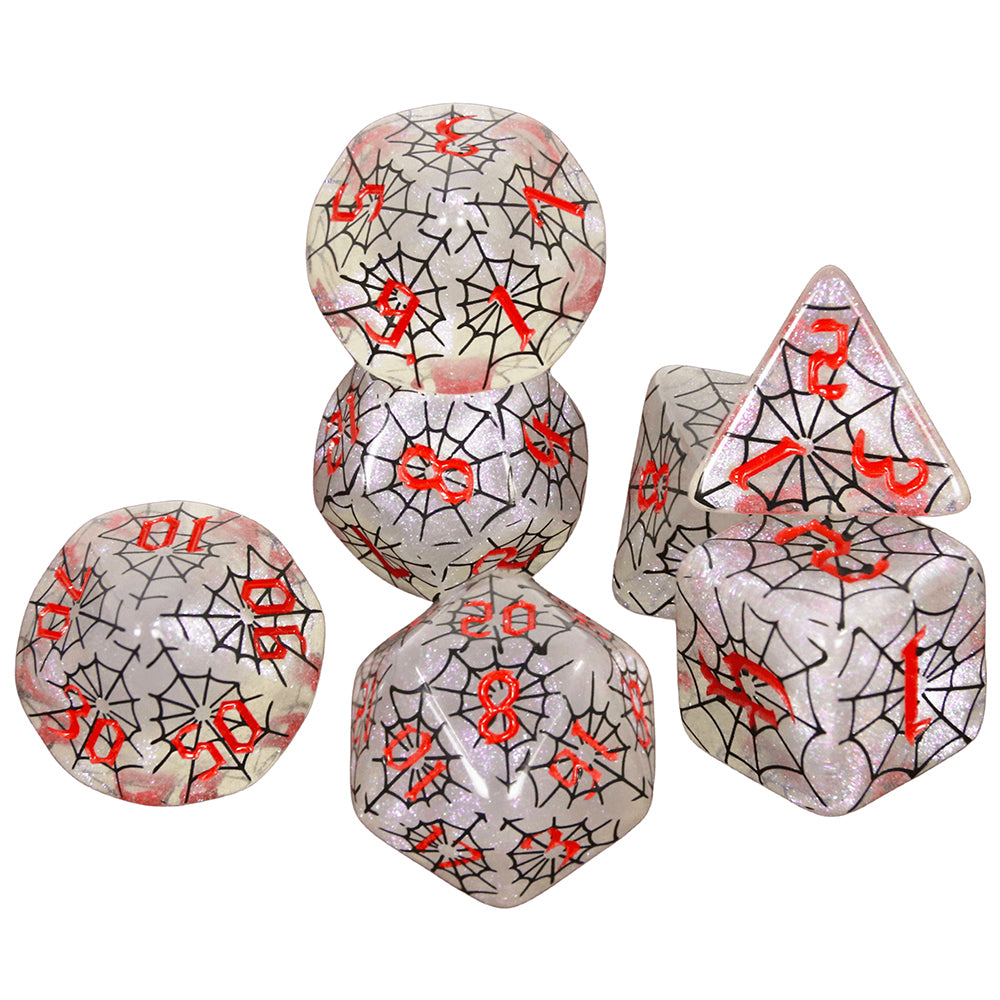 DND Dice Set - 7pcs Board Game Dice with Black Spider Web Pattern D4-D20 for DND Role Playing Game Entertainment Tabletop Game