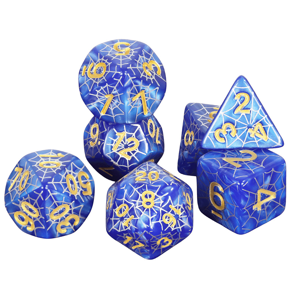 Board Game Dice - 7pcs Polyhrdral Dice D4-D20 Digital Dice with Silver Spider Web Pattern for DND TRPG Board Game Accessories, Perfect Gift DND Enthusiast