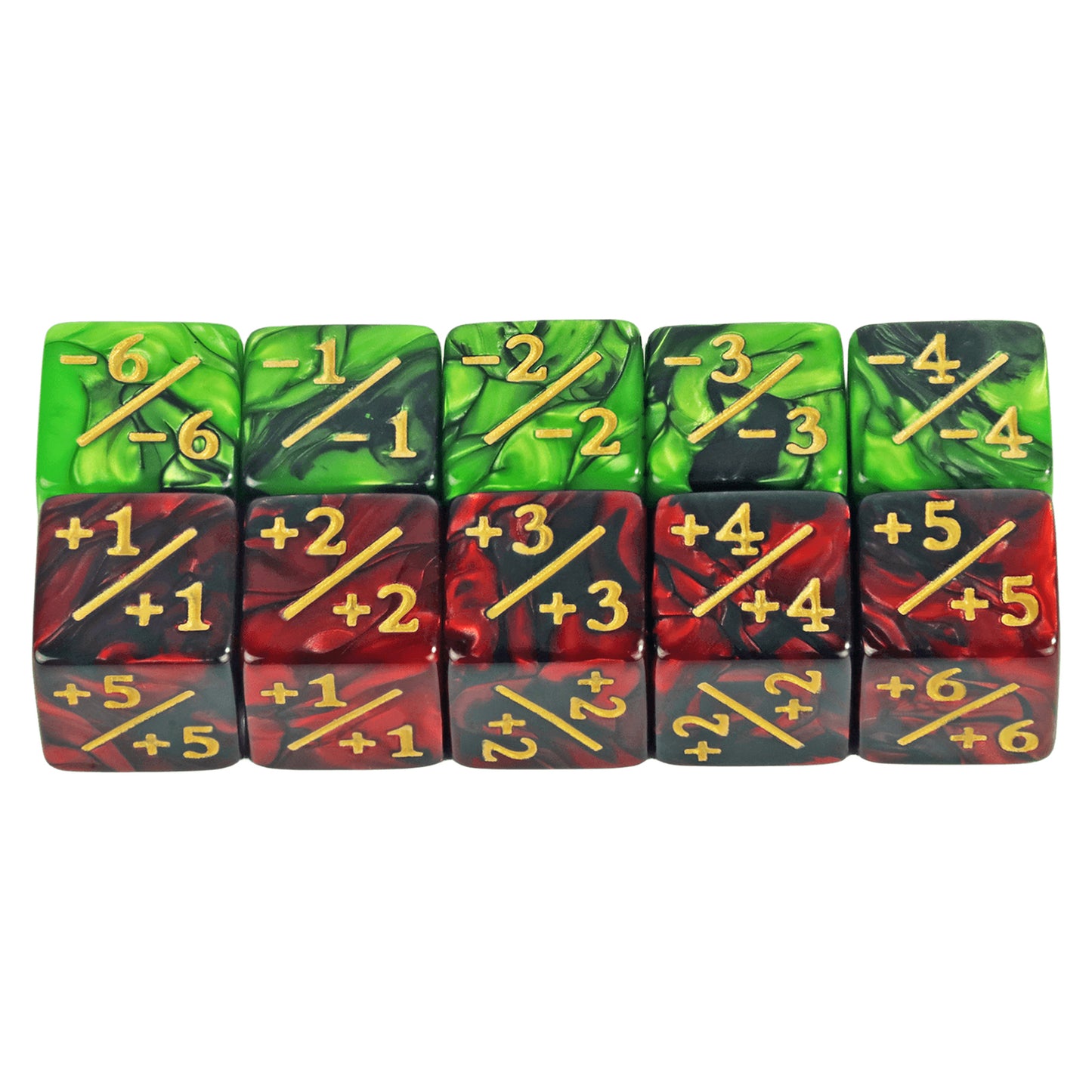 Six Sided Dice Set D6 Counters +1/+1 and -1/-1 Set of 10 Dice for Math Teaching, Card Game Accessories