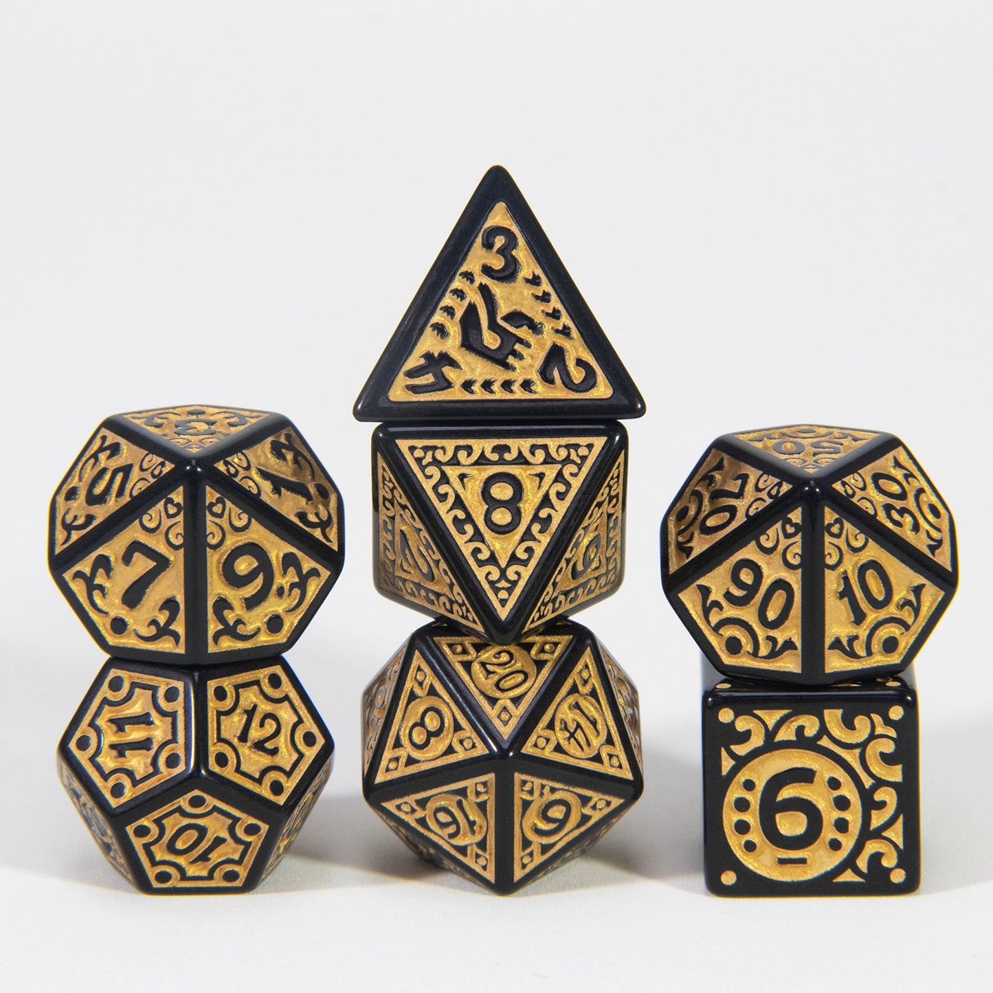DND Dice Engraved with Textures Pattern Dice 7pcs Polyhedral Dice Set for DND RPG Table Game Accessories