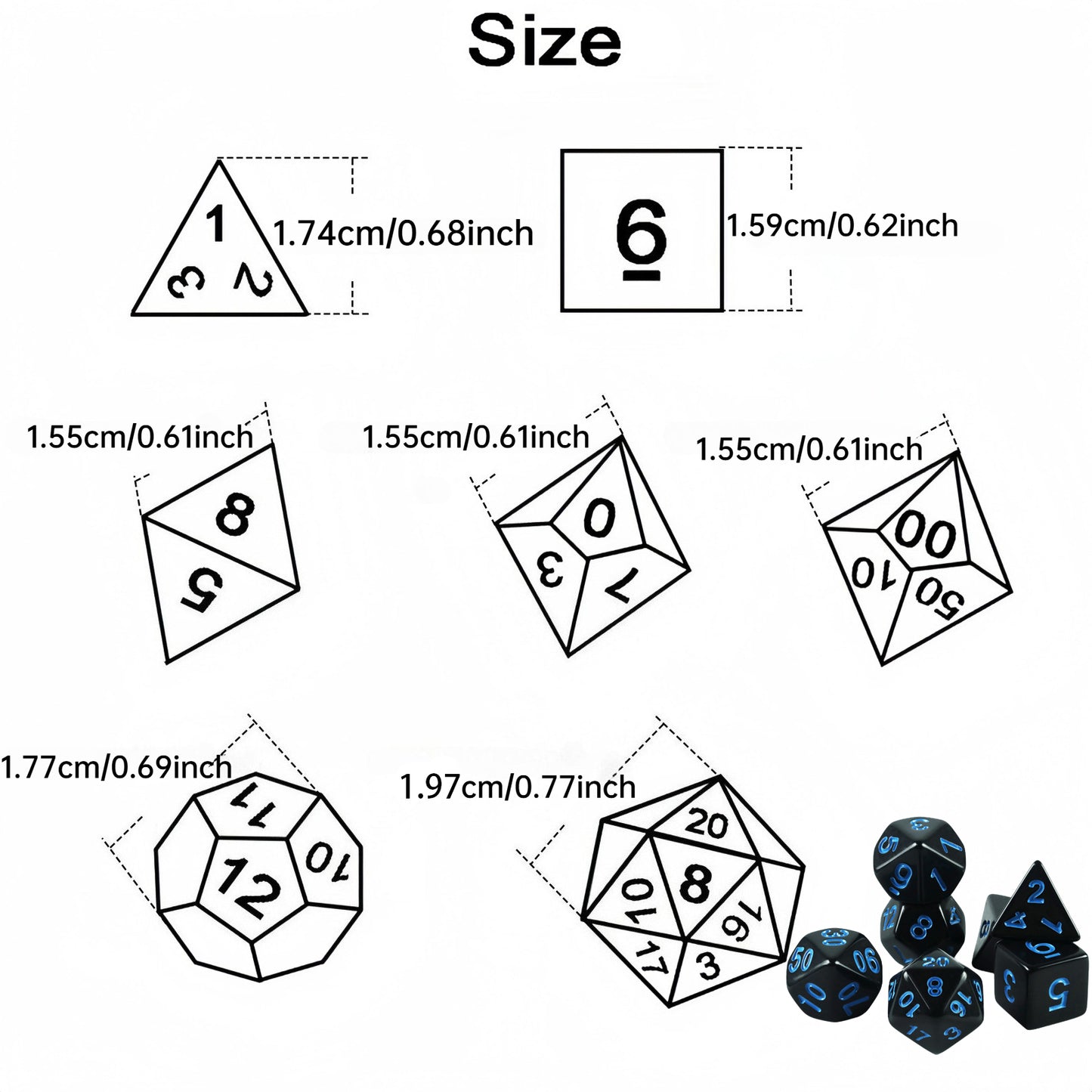 7pcs/set Opaque Dice Polyhedral Game Dice D4 D6 D8 D10 D10% D12 D20 for Board Game DND Role Playing