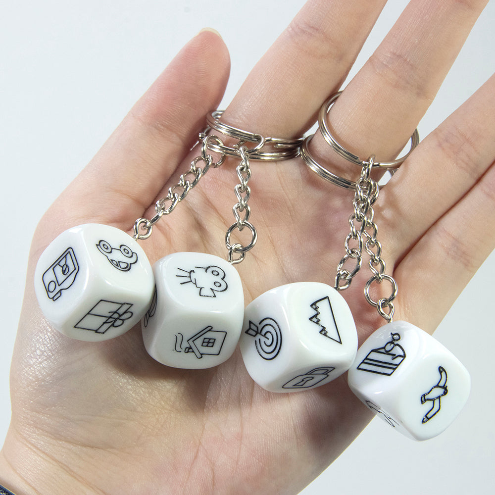 Engraved Pattern dice keychain Kid Creative Birthday Gift key holder for Handbag, Phone Fine Pendant